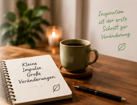 Notizbuch und Teetasse für bewusste Impulse im Alltag